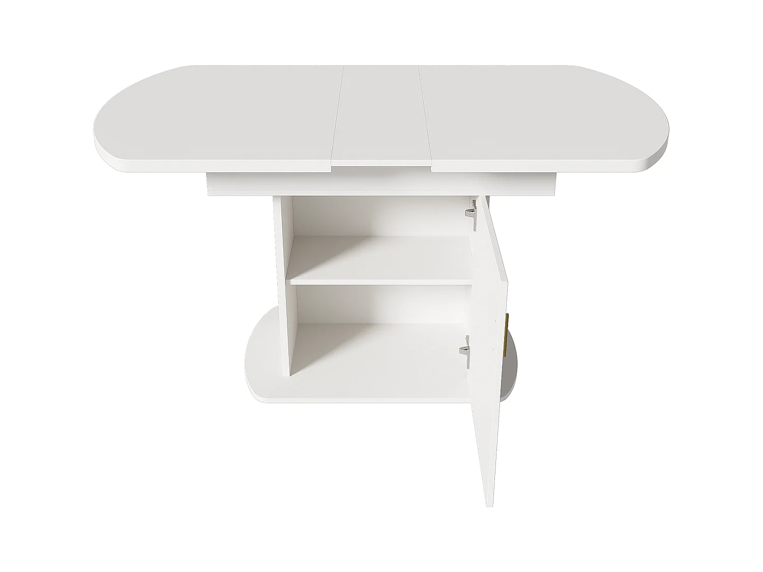 Table à manger ovale escamotable - avec espace de rangement et poignée dorée - Blanc