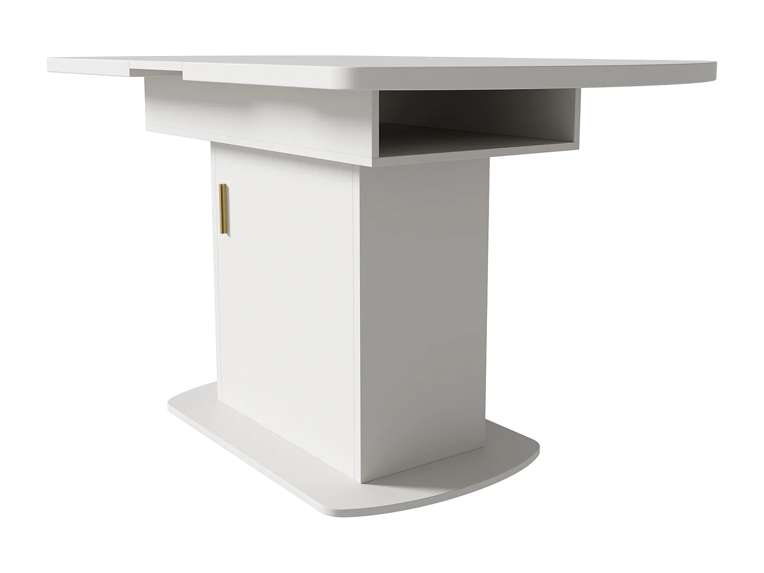 Table à manger ovale escamotable - avec espace de rangement et poignée dorée - Blanc