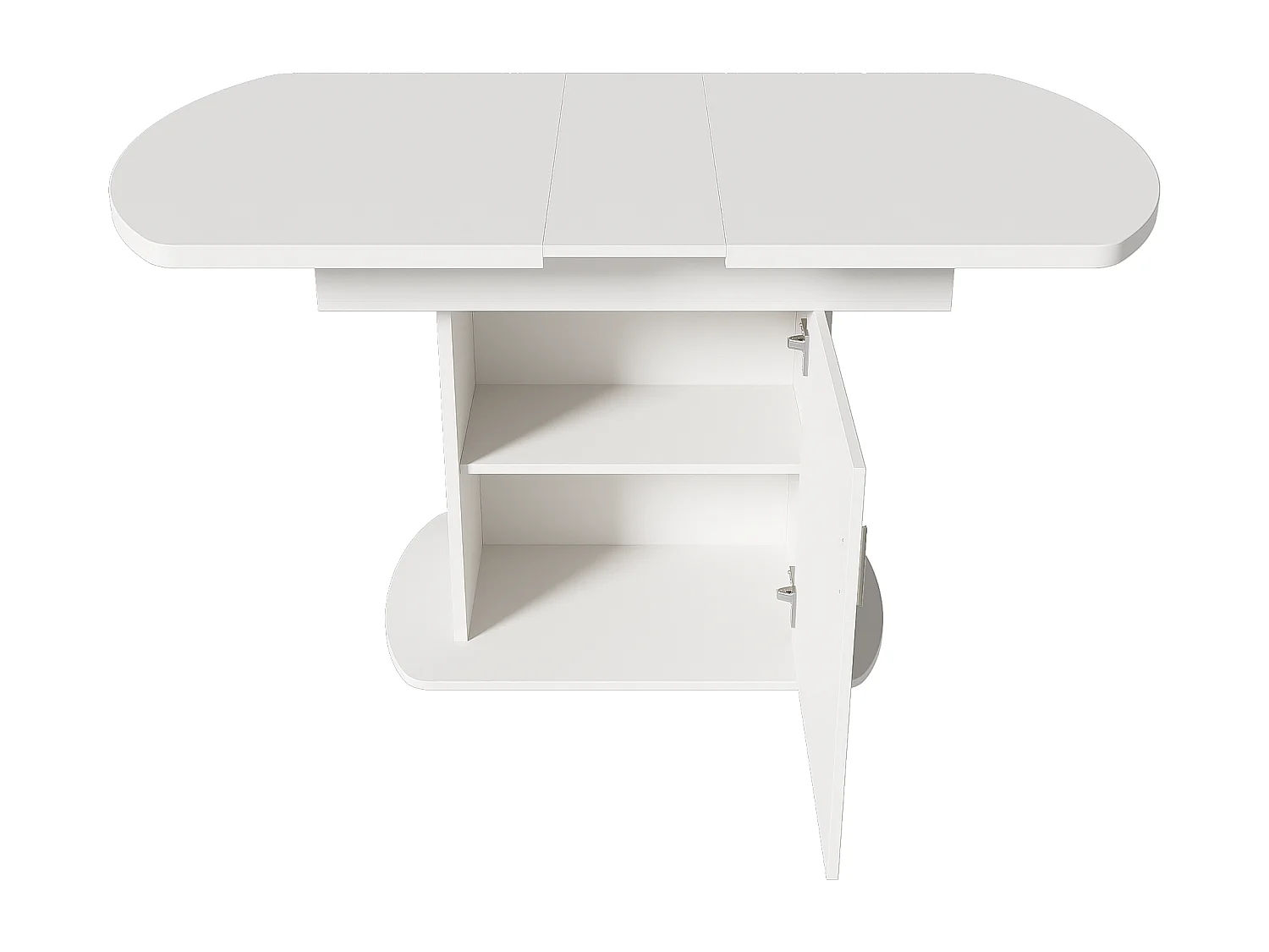 Table à manger ovale escamotable - avec espace de rangement et poignée argentée - Blanc