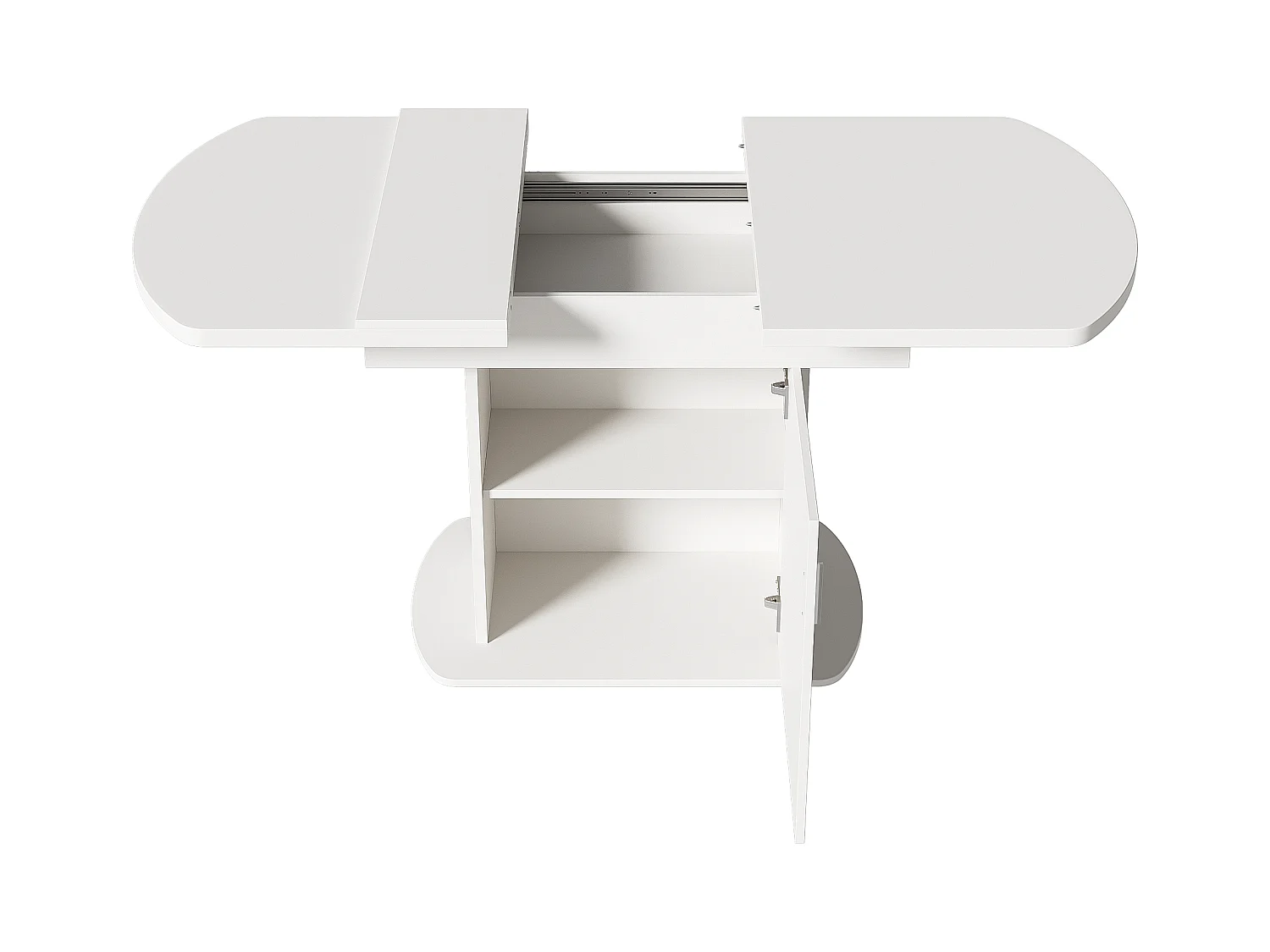 Mesa de comedor ovalada retráctil - con espacio de almacenamiento y mango plateado - Blanco