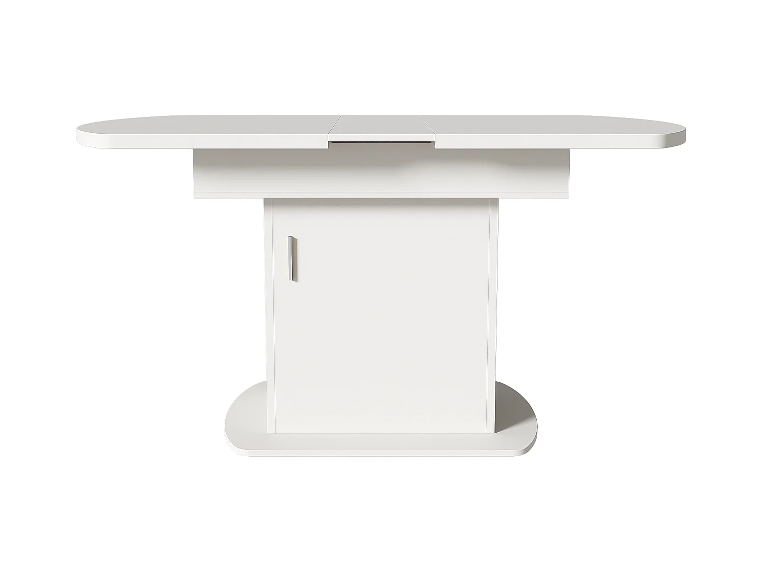Mesa de comedor ovalada retráctil - con espacio de almacenamiento y mango plateado - Blanco