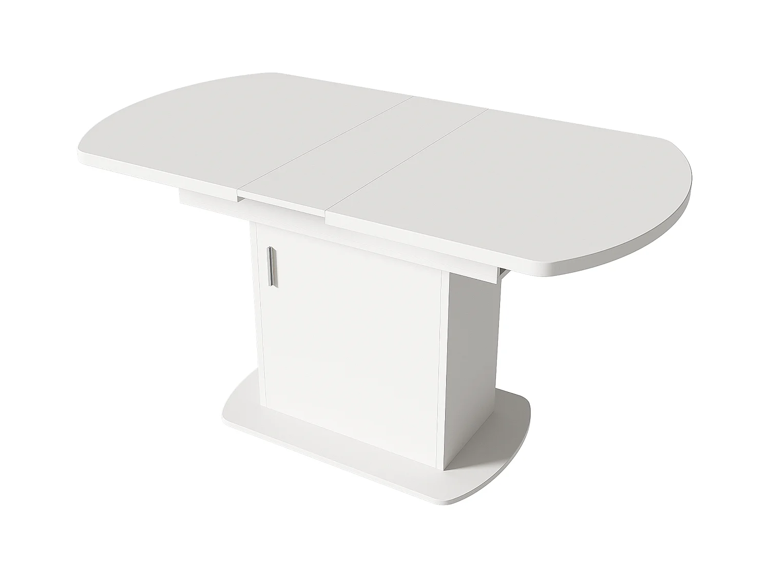 Mesa de comedor ovalada retráctil - con espacio de almacenamiento y mango plateado - Blanco