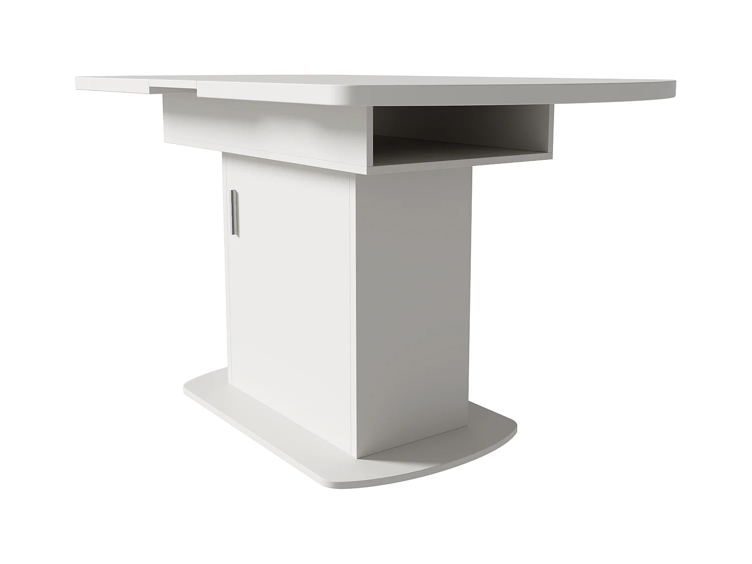 Mesa de comedor ovalada retráctil - con espacio de almacenamiento y mango plateado - Blanco