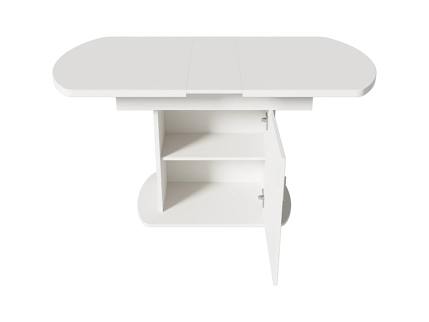 Mesa de comedor ovalada retráctil - con espacio de almacenamiento y mango plateado - Blanco