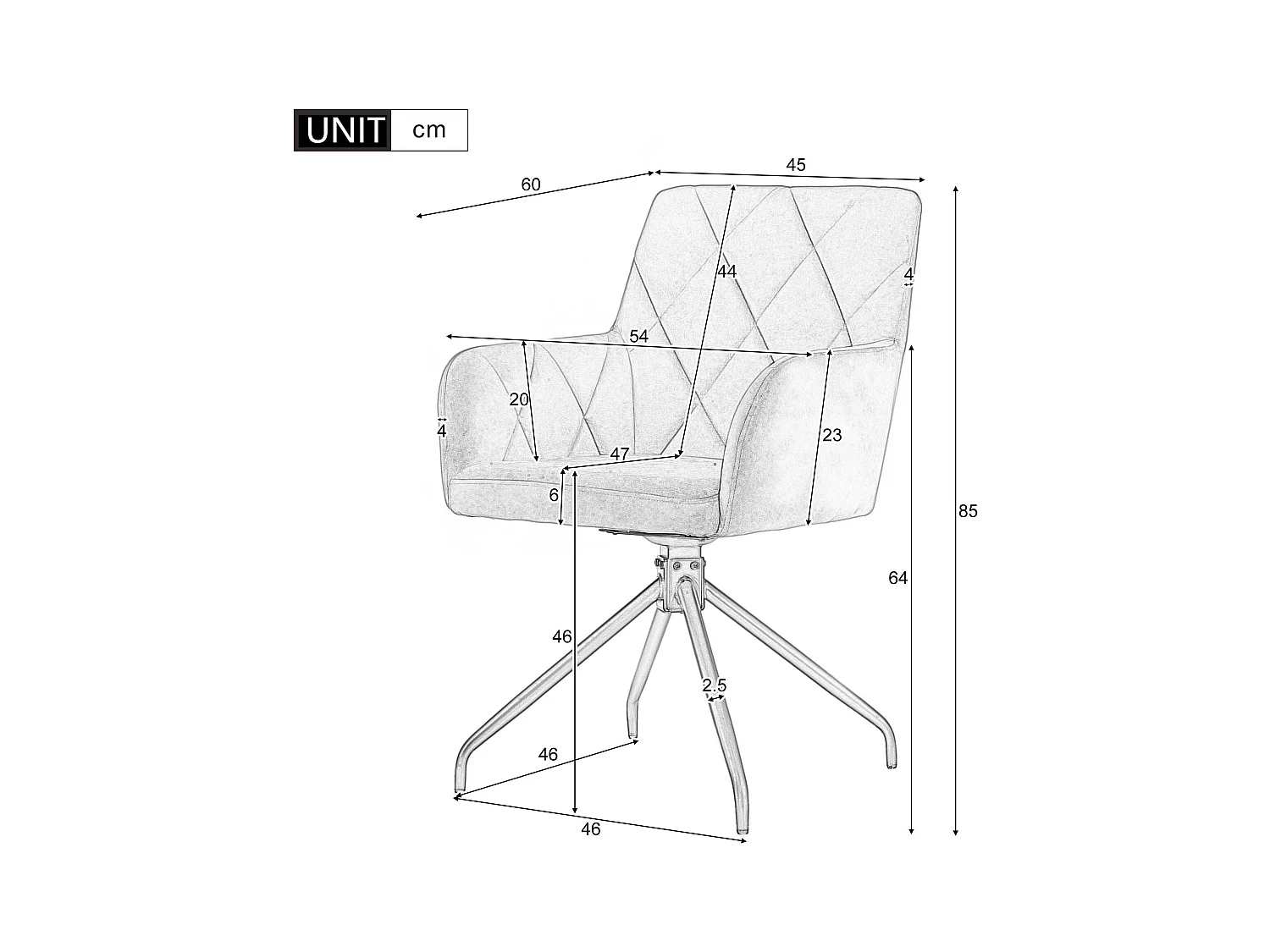 Lot de 2 Chaises pivotantes à 360° - tissu en velours - dossier à de motif losange - Gris