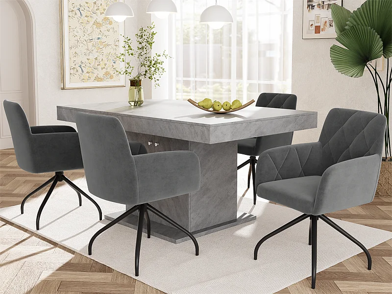 Lot de 4 Chaises pivotantes à 360° - tissu en velours - dossier à de motif losange - Noir