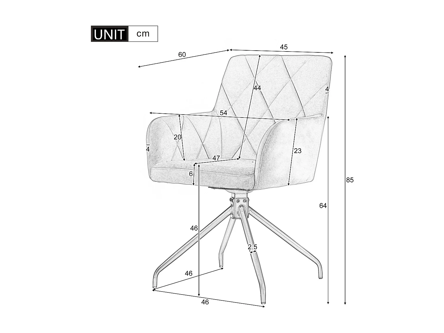 Lot de 2 Chaises pivotantes à 360° - tissu en velours - dossier à de motif losange - Beige