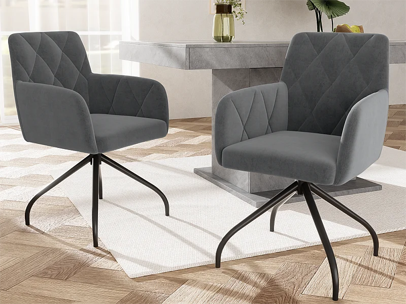 Set van 2 360° draaistoelen - fluwelen stof - rugleuning ruitpatroon - Zwart