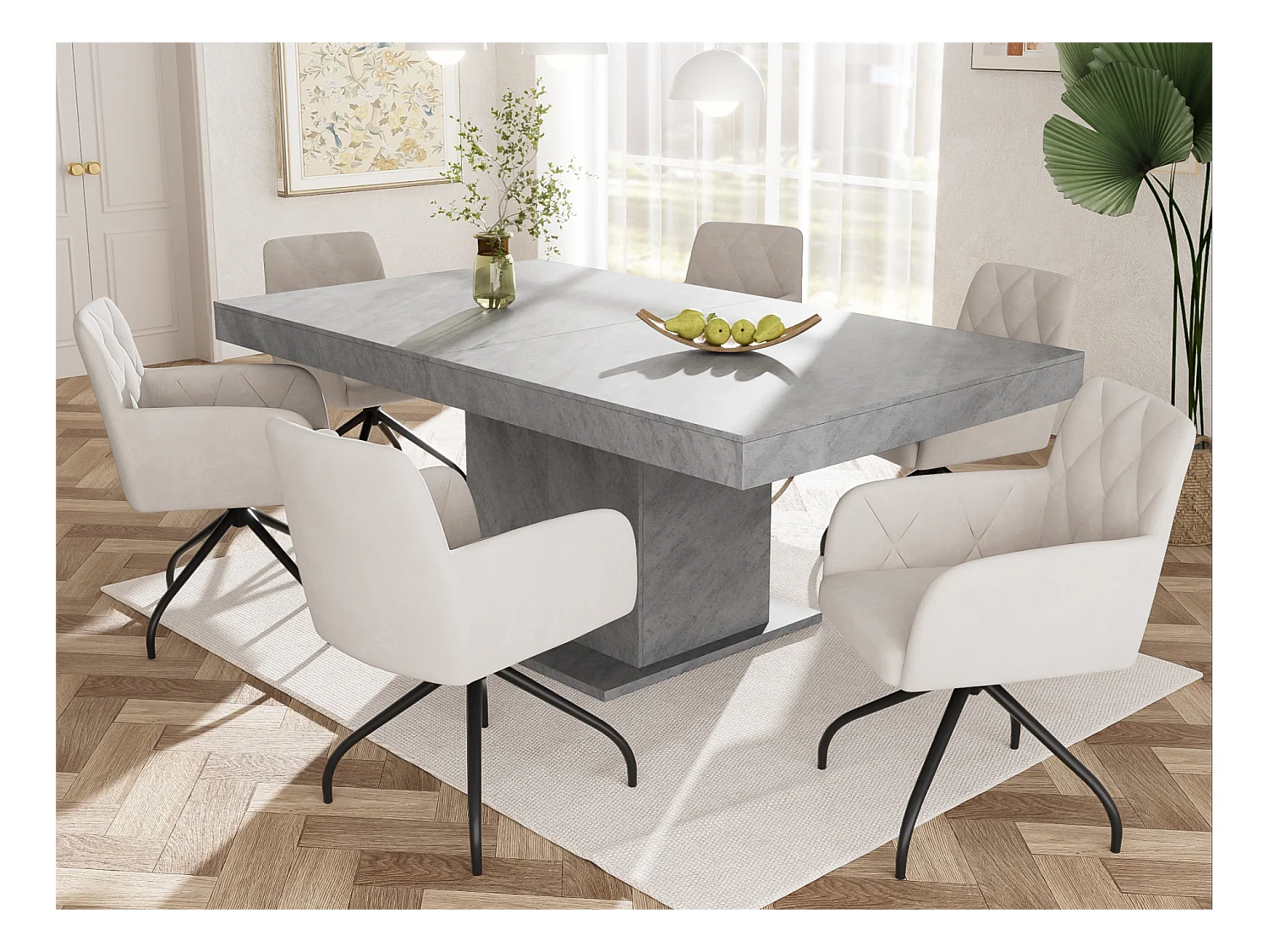 Lot de 6 Chaises pivotantes à 360° - tissu en velours - dossier à de motif losange - Beige