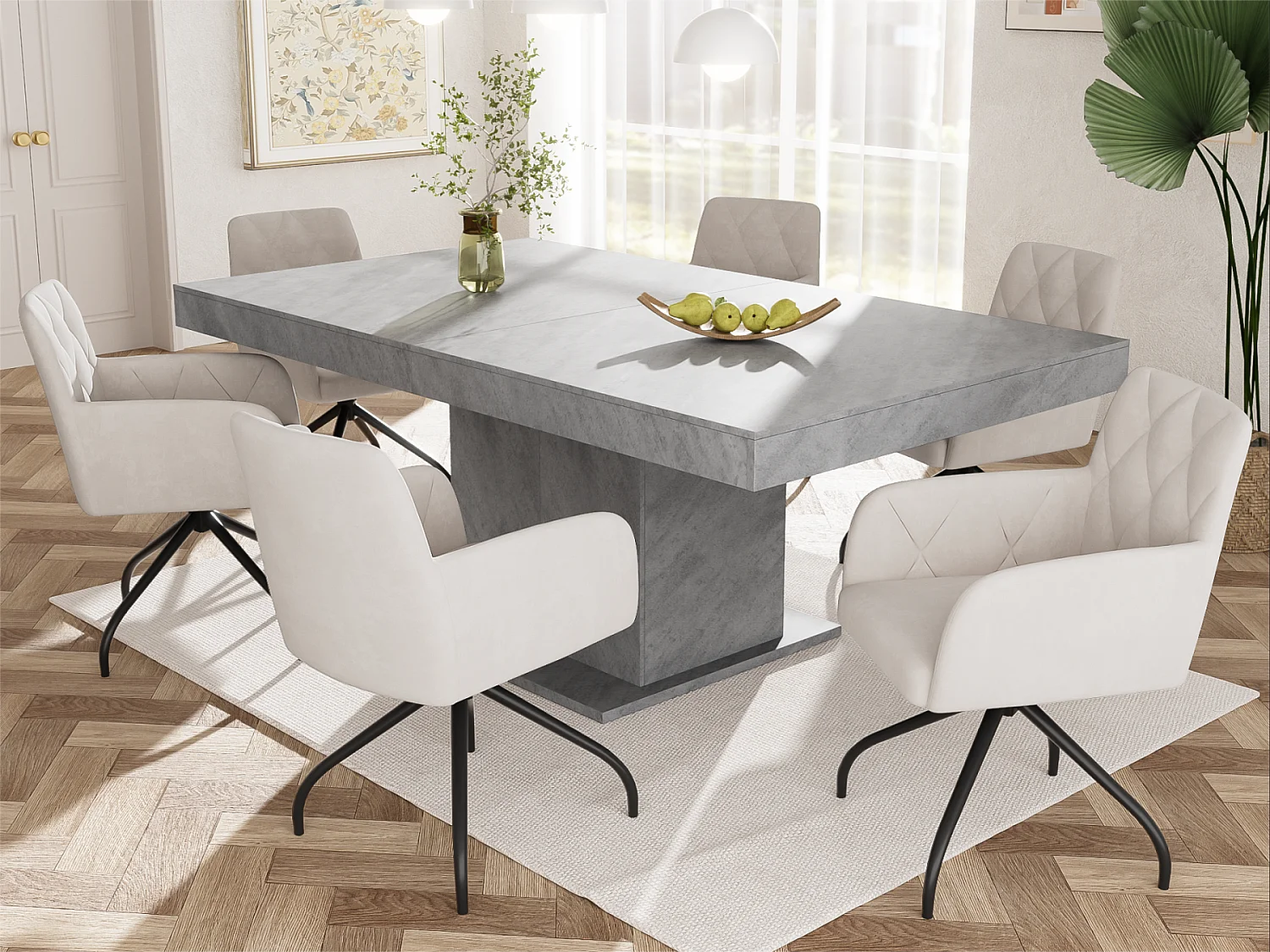 Set van 6 360° draaibare stoelen - fluwelen stof - rugleuning ruitpatroon - Beige