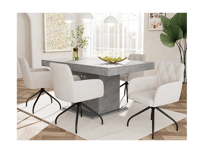 Set mit 4 360°-Drehstühlen – Samtstoff – Rückenlehne mit Rautenmuster – Beige