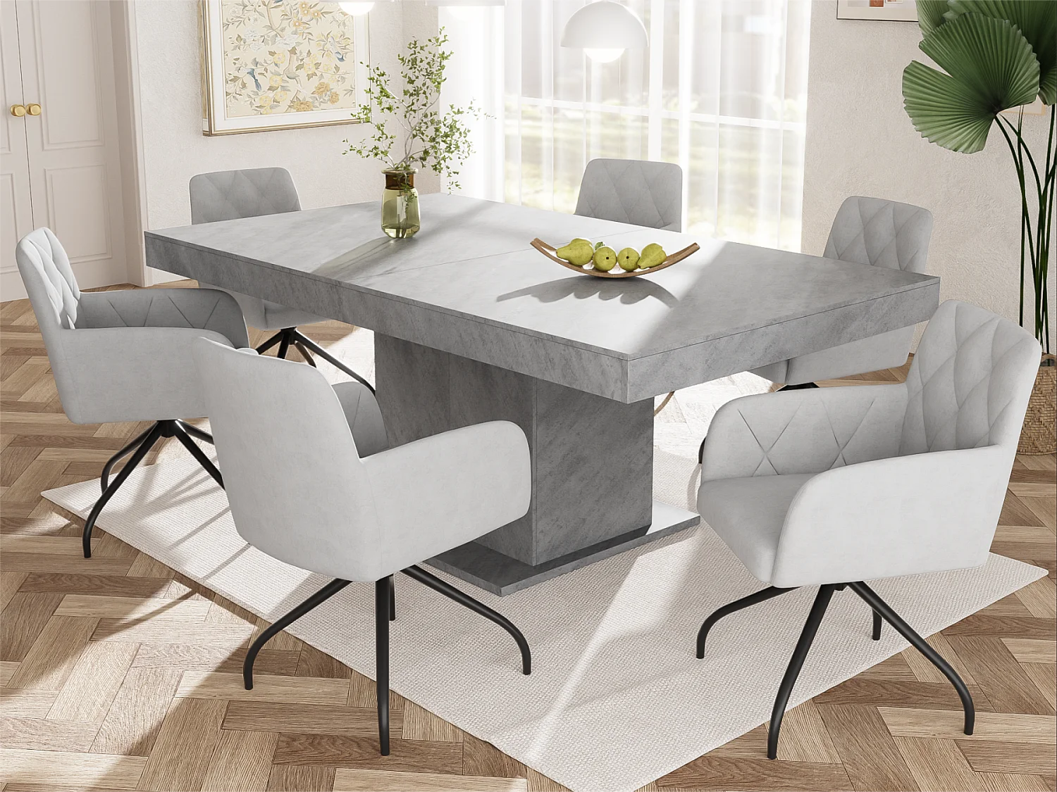 Set di 6 sedie girevoli a 360° - tessuto in velluto - schienale con motivo a rombi - Grigio