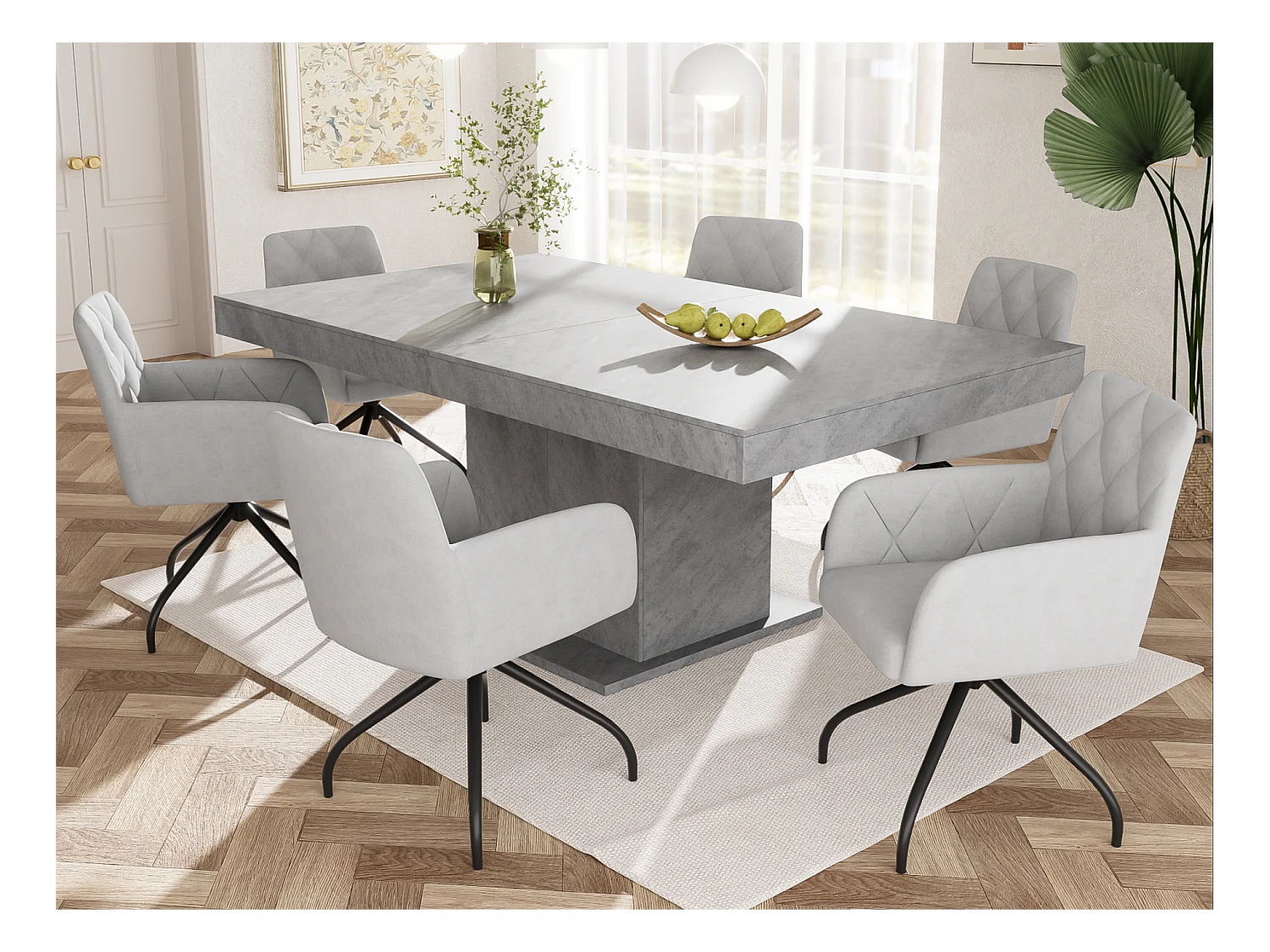 Lot de 6 Chaises pivotantes à 360° - tissu en velours - dossier à de motif losange - Gris