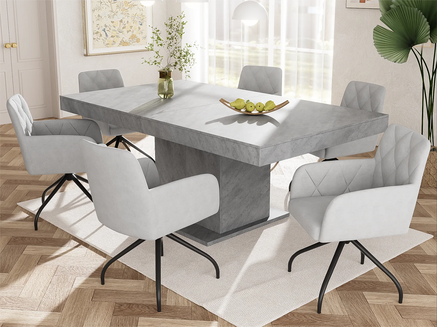 Lot de 6 Chaises pivotantes à 360° - tissu en velours - dossier à de motif losange - Gris