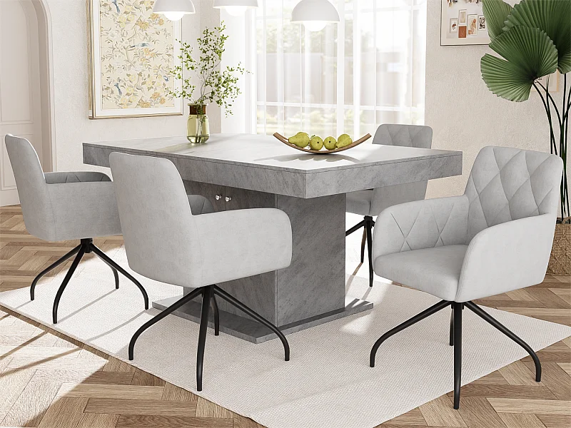 Set van 4 360° draaistoelen - fluwelen stof - rugleuning ruitpatroon - Grijs