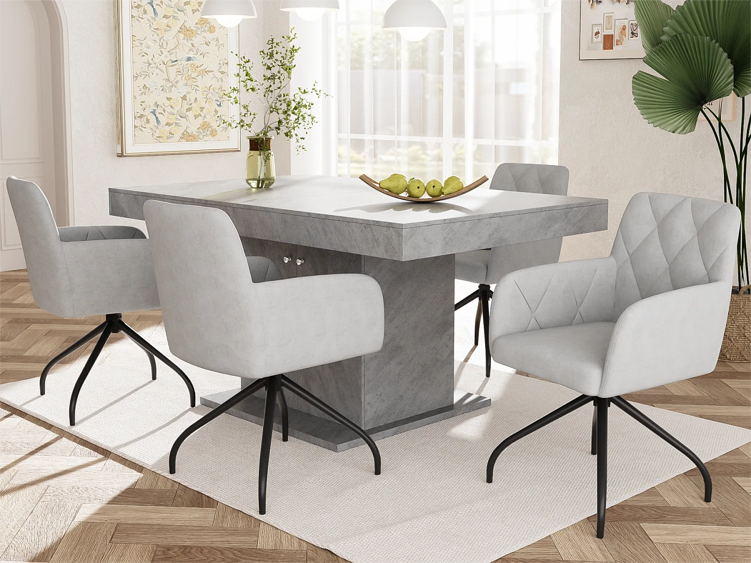 Set van 4 360° draaistoelen - fluwelen stof - rugleuning ruitpatroon - Grijs