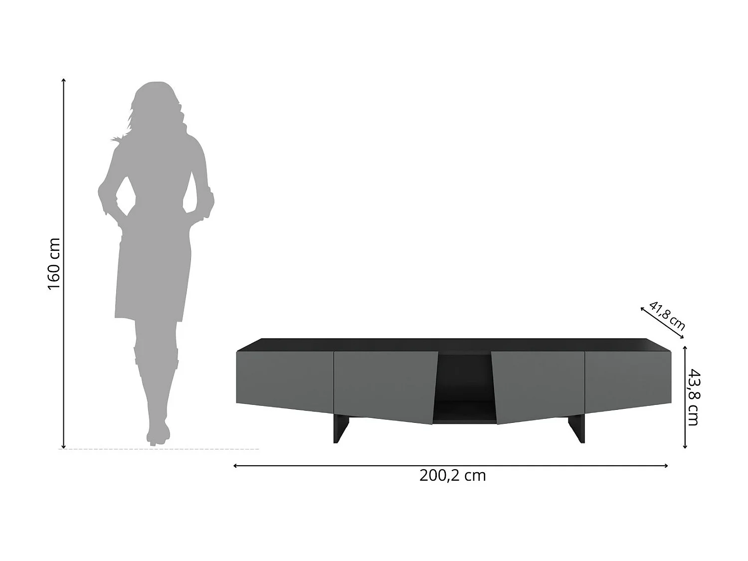 Nowoczesna szara szafka RTV z szufladami WING / szer. 200 cm
