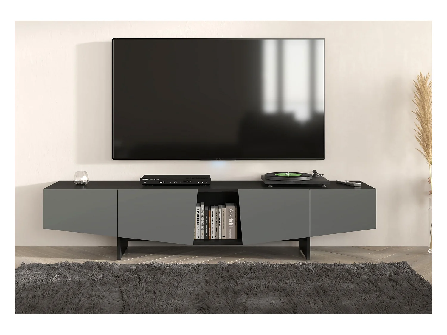 Meuble TV moderne gris avec tiroirs Skandica WING / largeur 200 cm