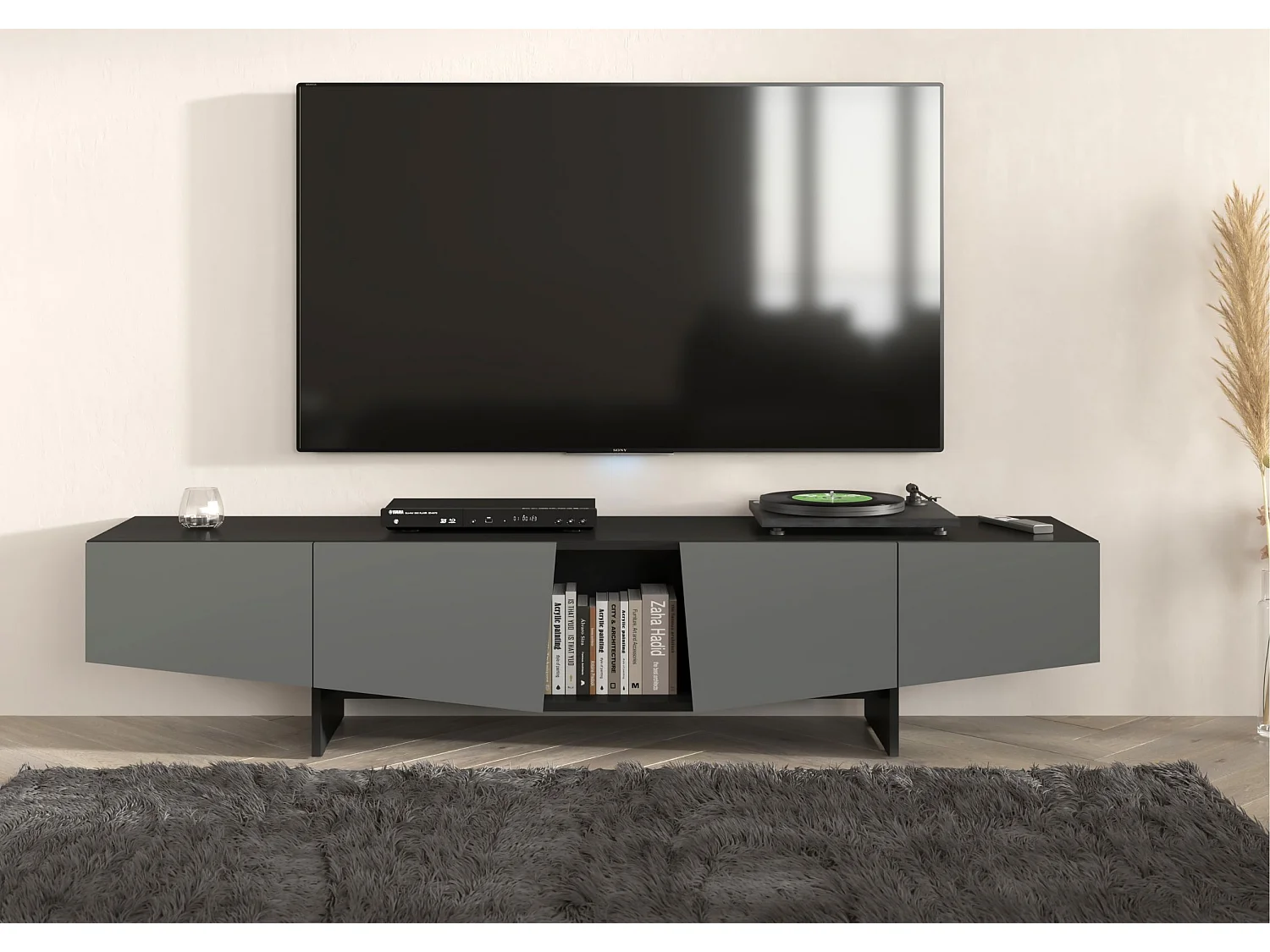 Meuble TV moderne gris avec tiroirs Skandica WING / largeur 200 cm