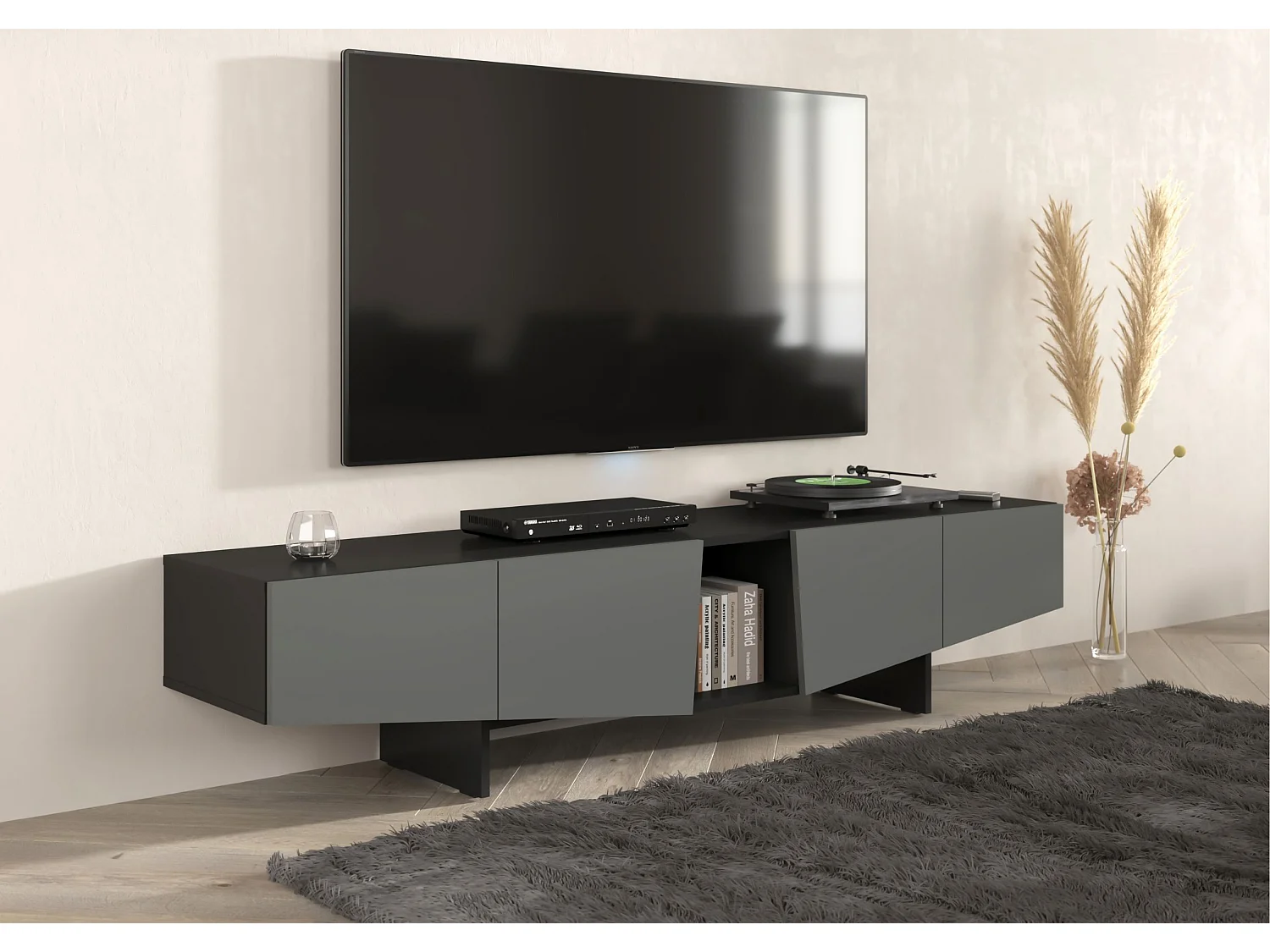 Meuble TV moderne gris avec tiroirs Skandica WING / largeur 200 cm