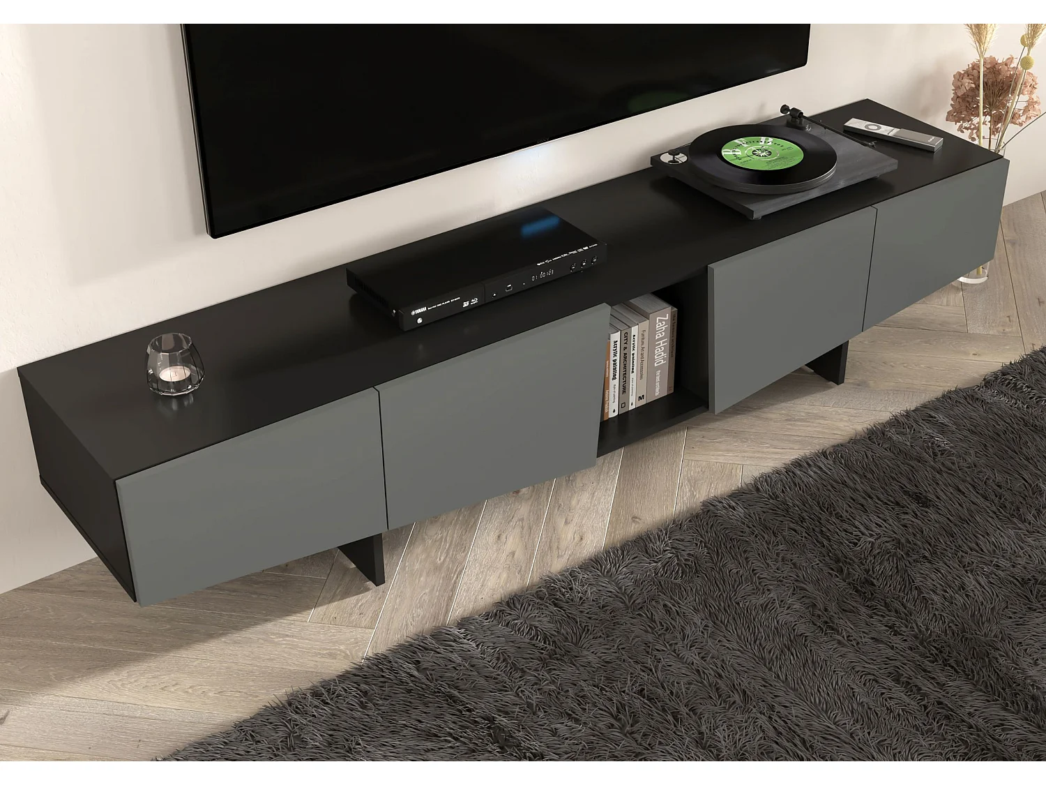 Meuble TV moderne gris avec tiroirs Skandica WING / largeur 200 cm