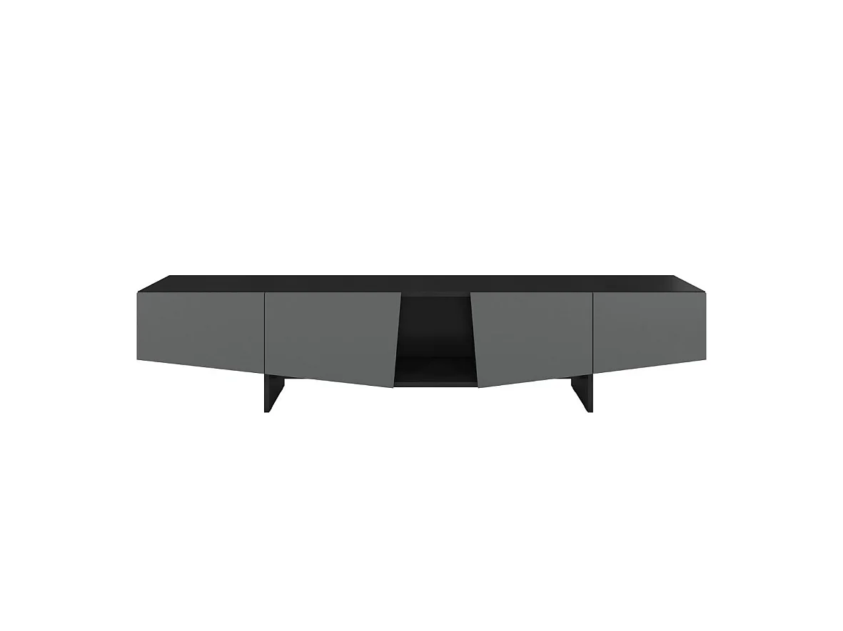 Lowboard Wing, asymmetrische fronten, 200 cm, schwarz und grau