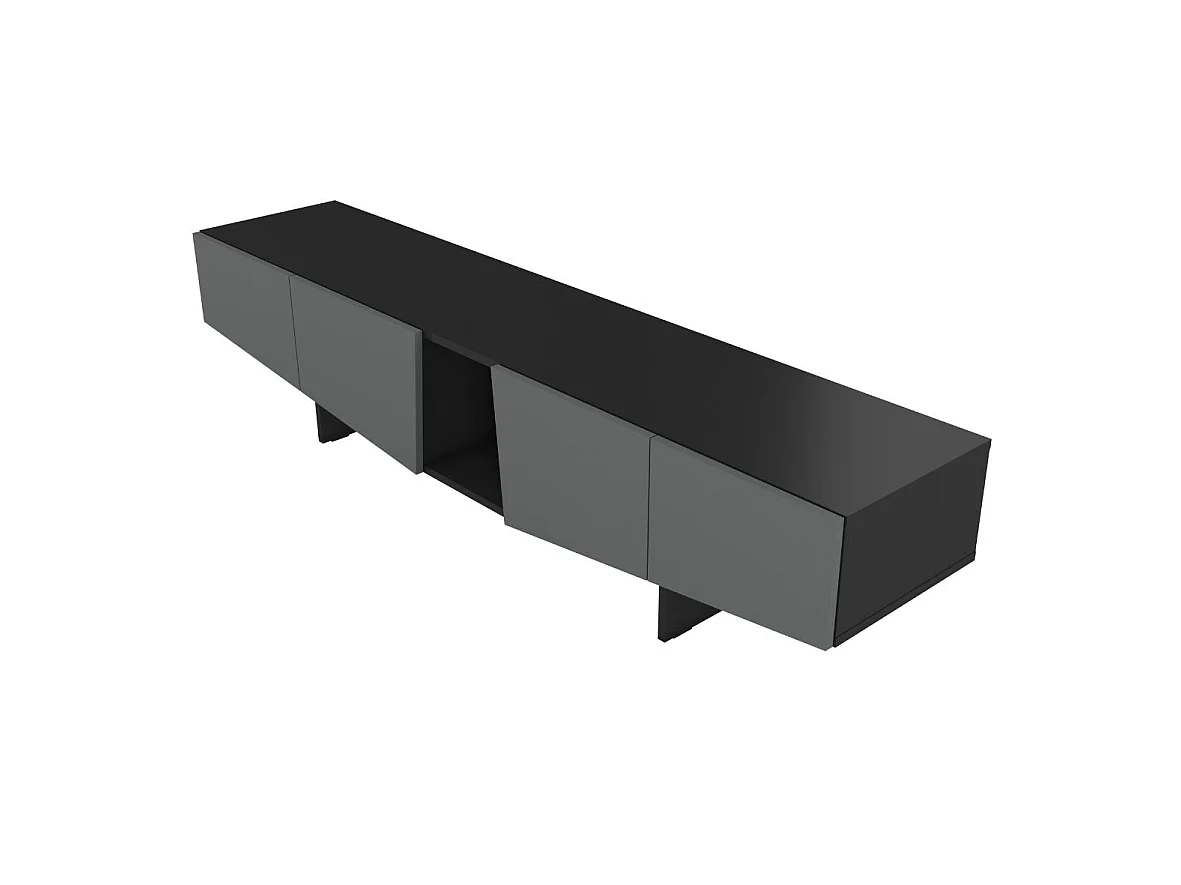 Lowboard Wing, asymmetrische fronten, 200 cm, schwarz und grau