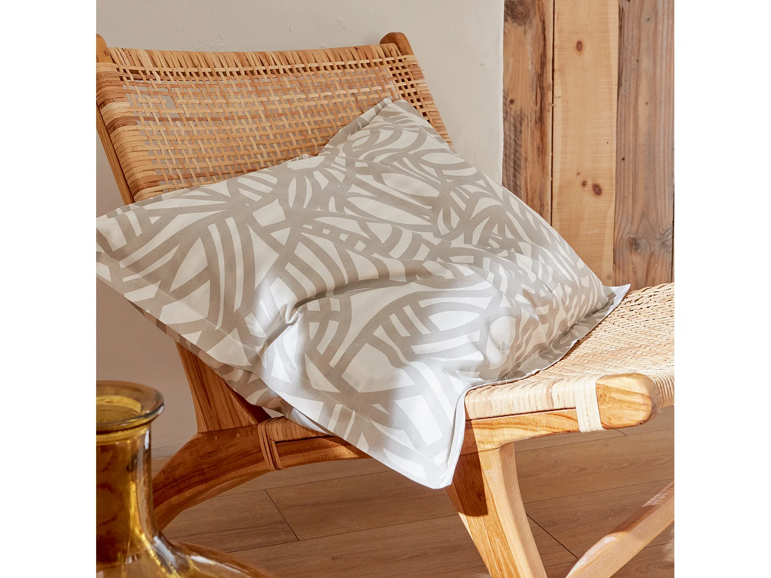 Taie d'oreiller 50x70 cm coton lavé SERENA géométrique Beige écru