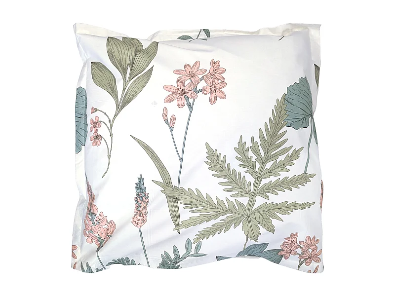 Taie d'oreiller 65x65 cm percale coton FÉÉRIE Blanc sauge