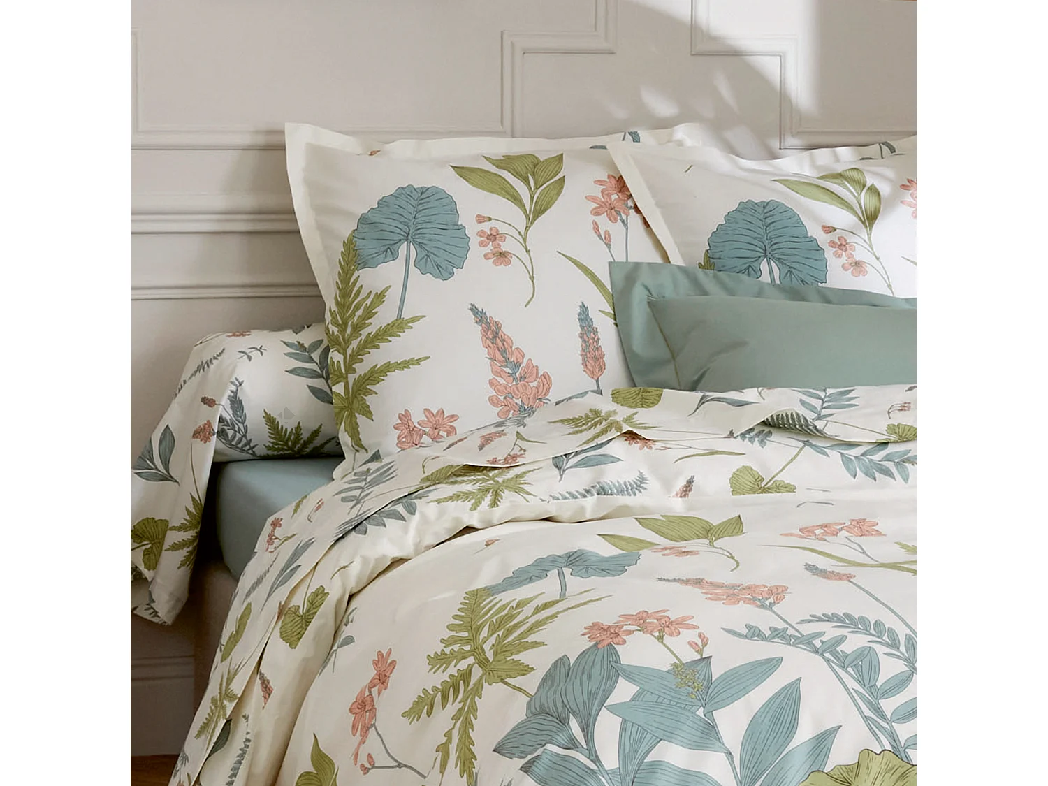 Taie d'oreiller 65x65 cm percale coton FÉÉRIE Blanc sauge