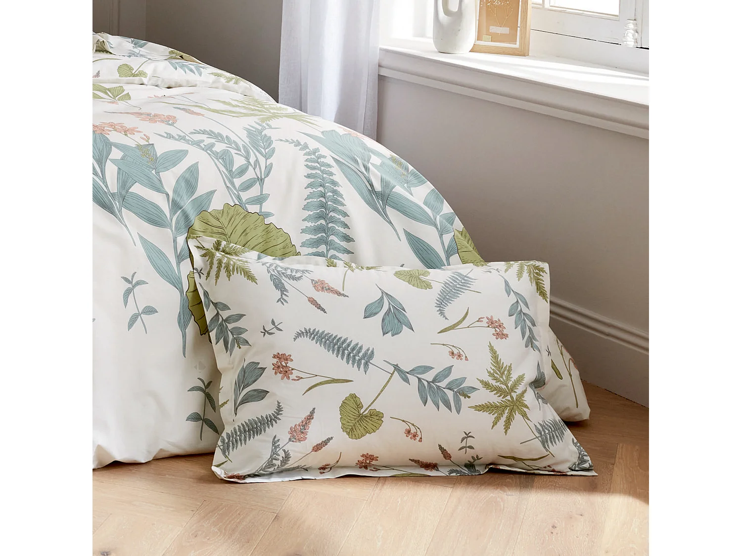 Taie d'oreiller 50x70 cm percale coton FÉÉRIE Blanc sauge