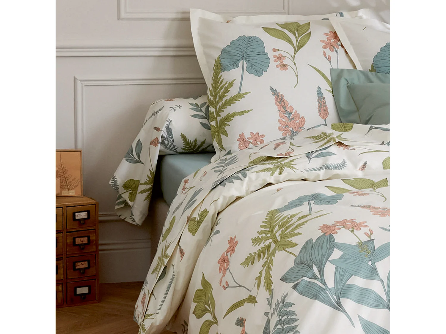 Taie de traversin 240x43 cm percale 100 % coton FÉÉRIE Blanc sauge