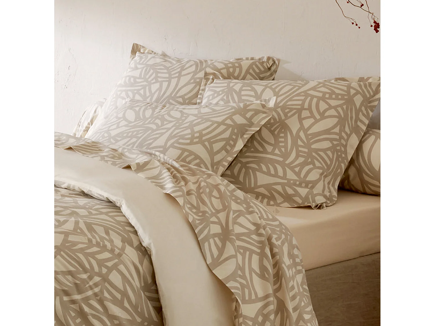 Taie d'oreiller 65x65 cm coton lavé SERENA géométrique Beige écru