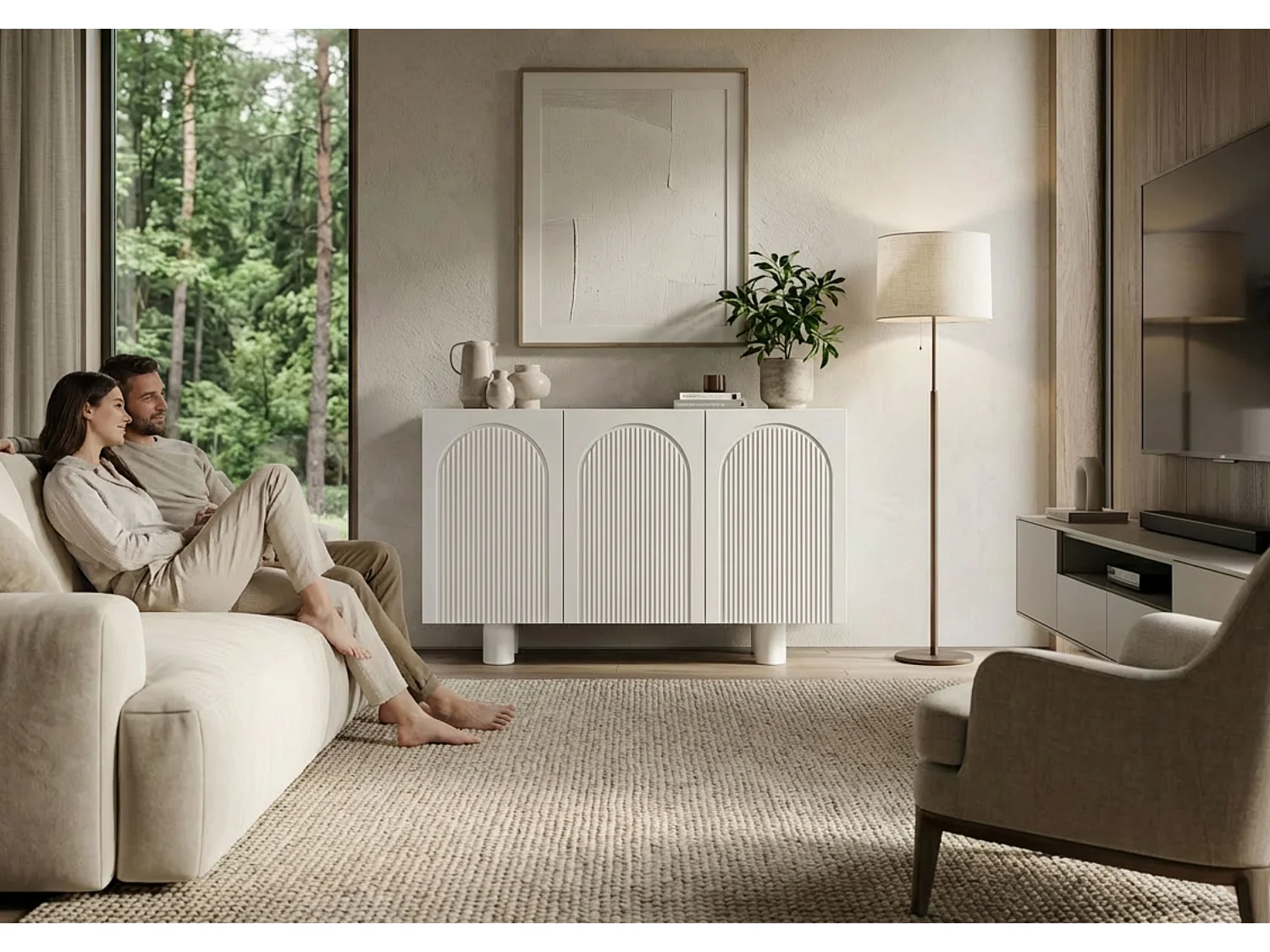 Sideboard Rita, mit gefrästen fronten, 130 cm, weiß