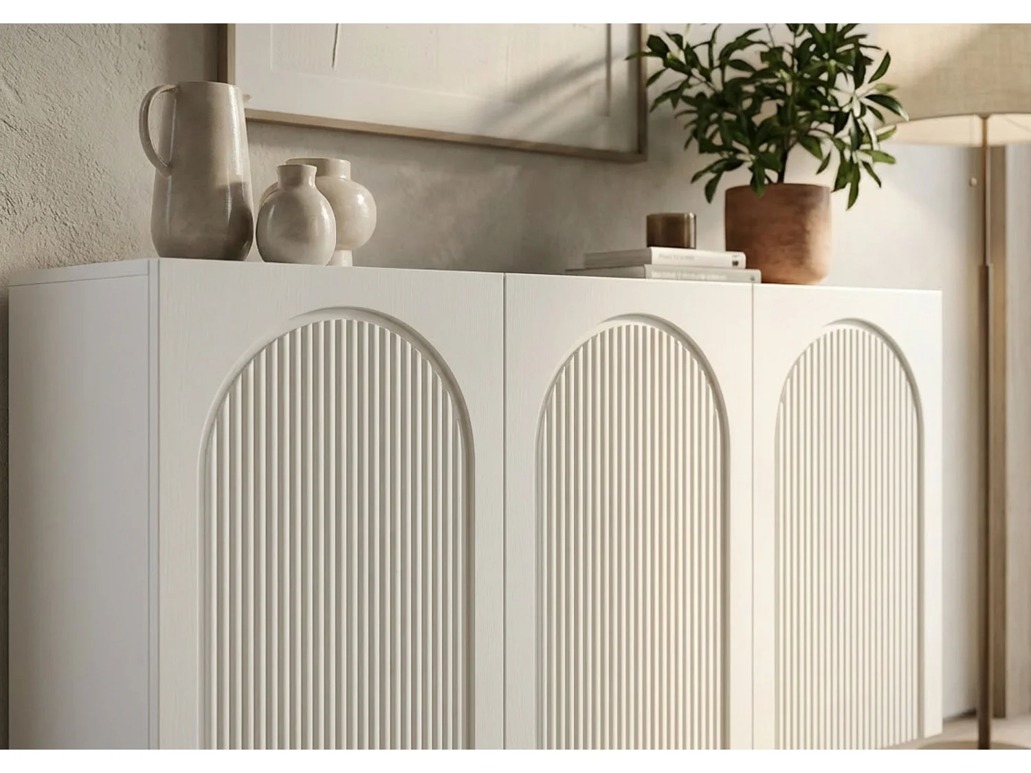 Sideboard Rita, mit gefrästen fronten, 130 cm, weiß