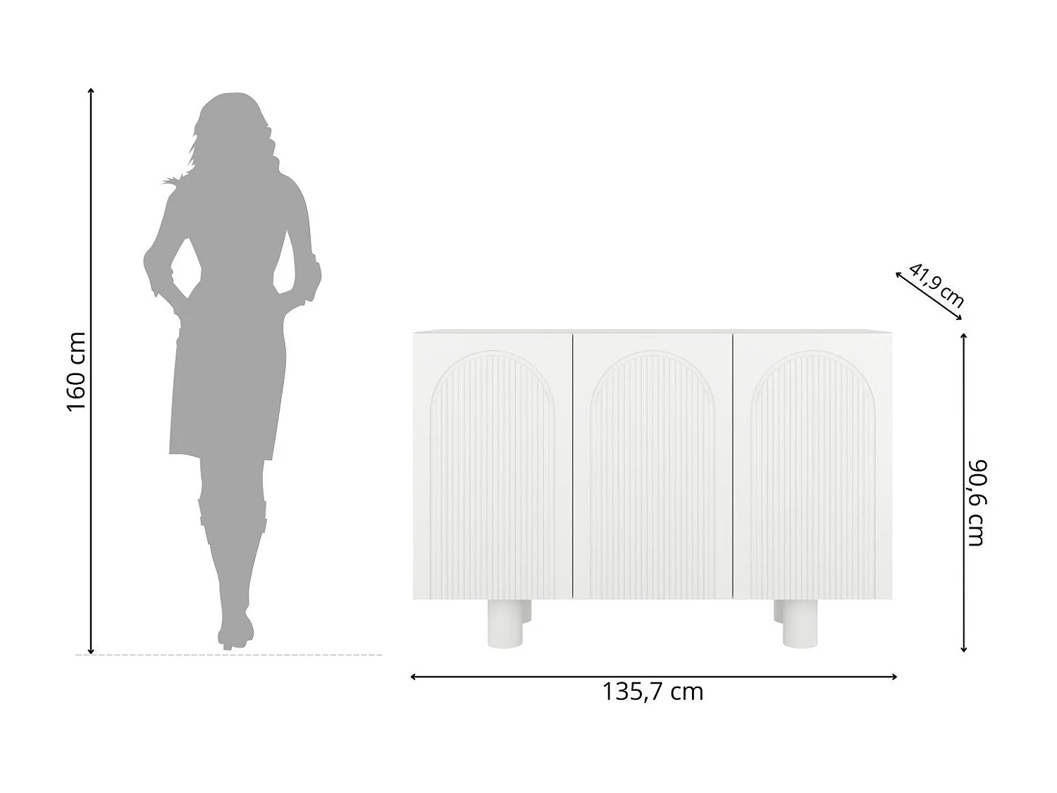 Sideboard Rita, mit gefrästen fronten, 130 cm, weiß