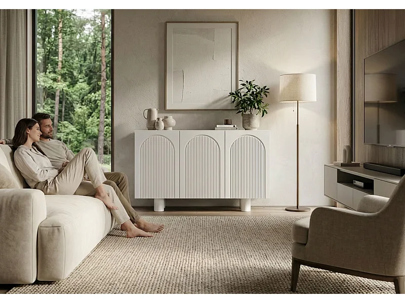 Sideboard Rita, mit gefrästen fronten, 130 cm, weiß