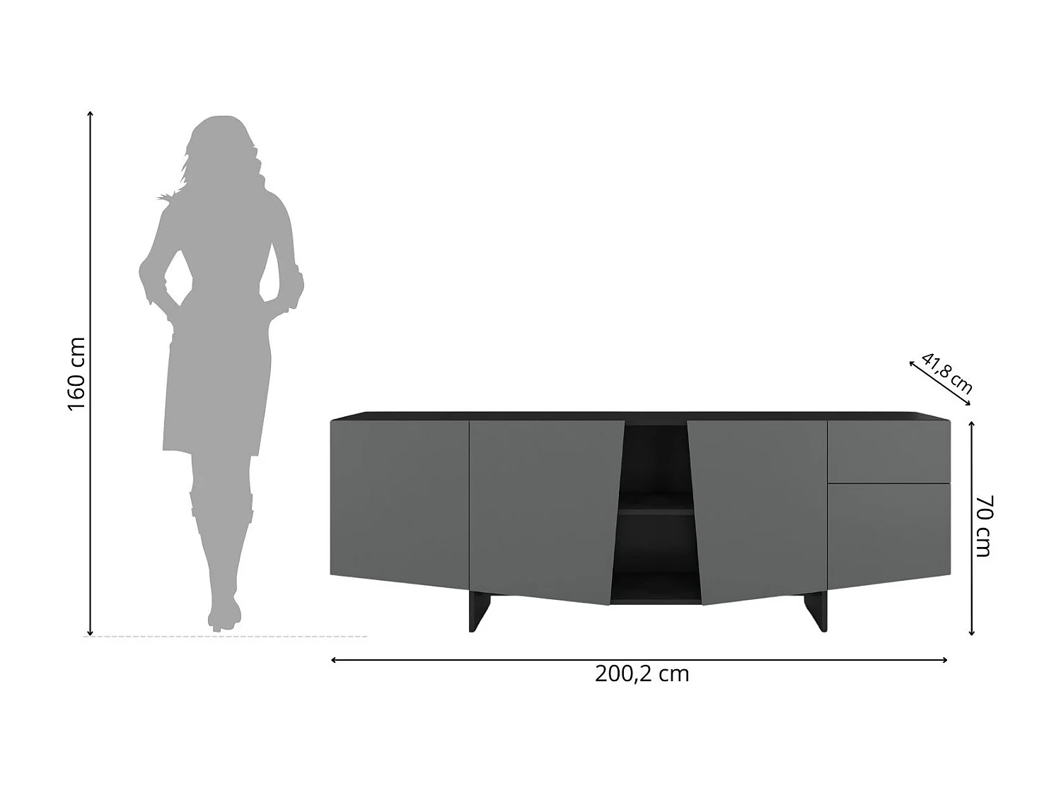 Nowoczesna szara komoda z szufladami WING / szer. 200 cm
