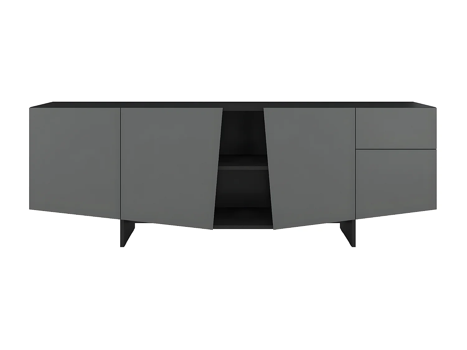 Sideboard Wing, asymmetrische fronten, 200 cm, schwarz und grau