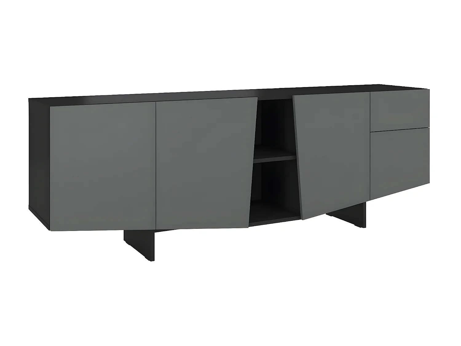 Sideboard Wing, asymmetrische fronten, 200 cm, schwarz und grau