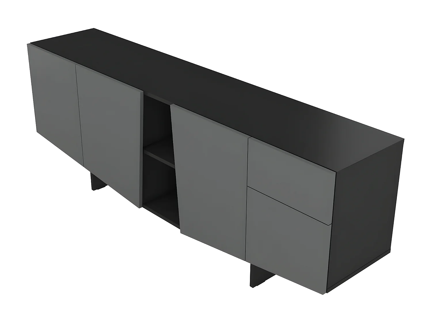 Sideboard Wing, asymmetrische fronten, 200 cm, schwarz und grau