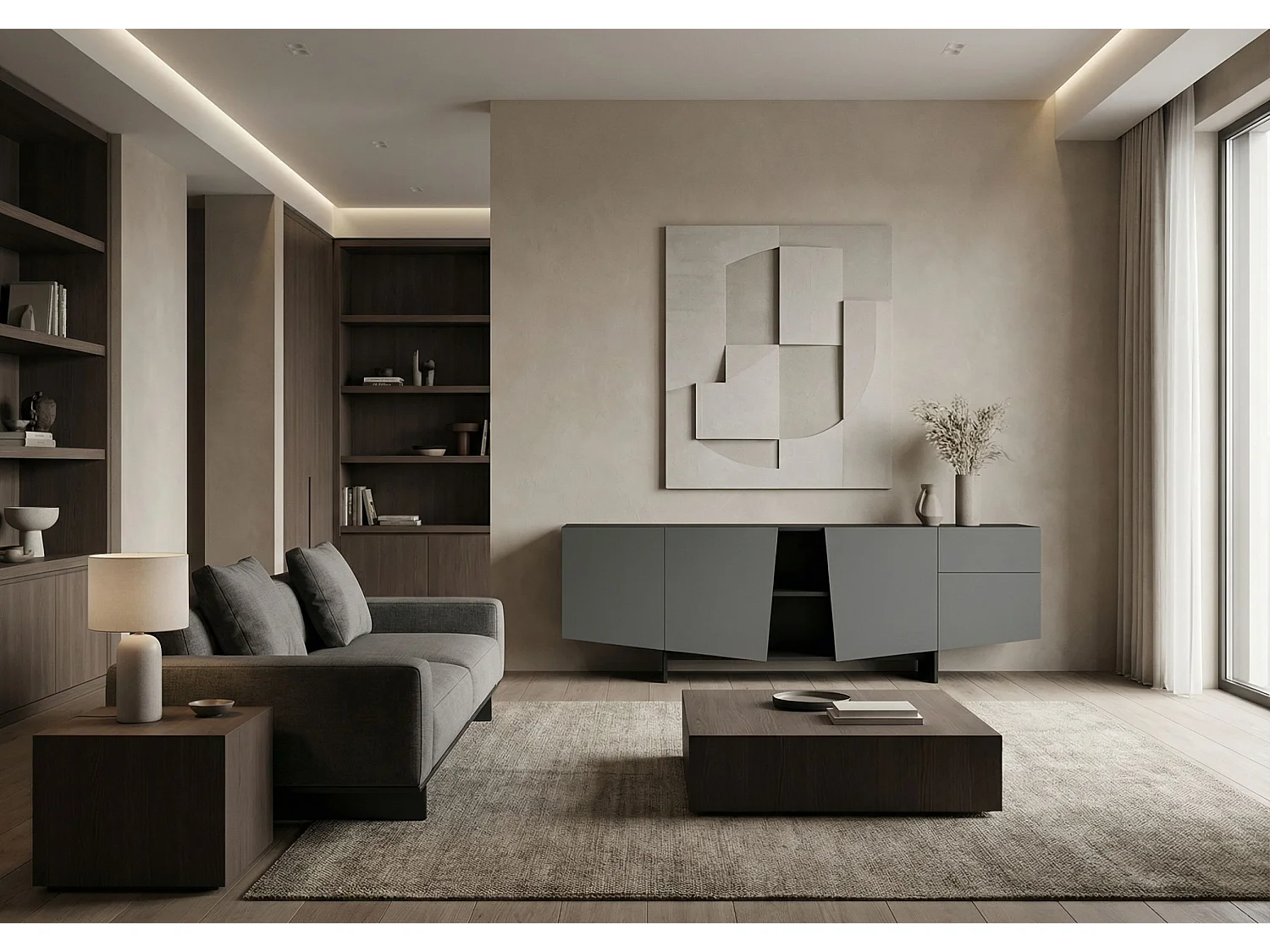 Buffet grise moderne avec tiroirs Skandica WING / largeur 200 cm