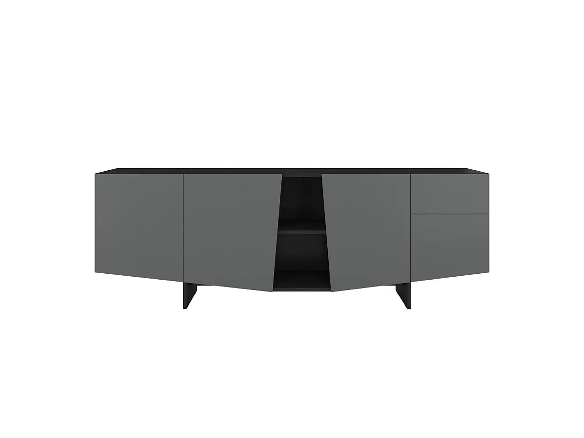 Sideboard Wing, asymmetrische fronten, 200 cm, schwarz und grau