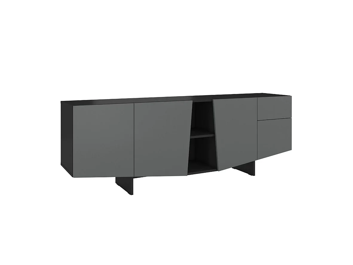 Sideboard Wing, asymmetrische fronten, 200 cm, schwarz und grau