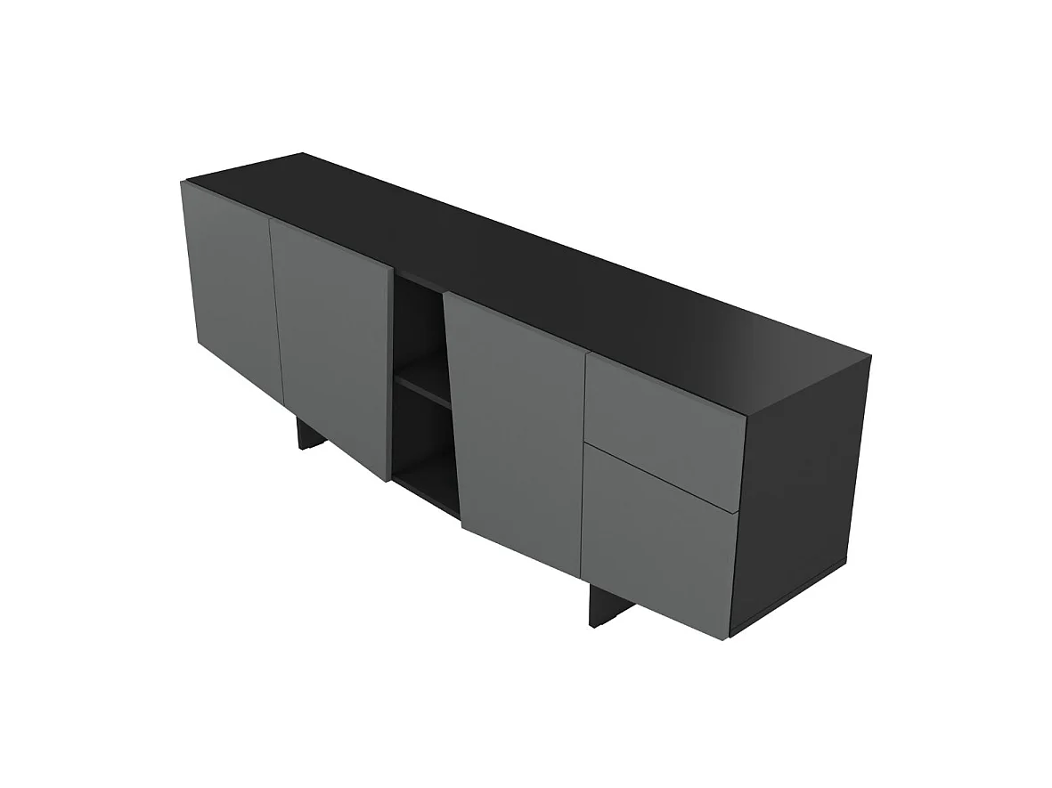 Sideboard Wing, asymmetrische fronten, 200 cm, schwarz und grau
