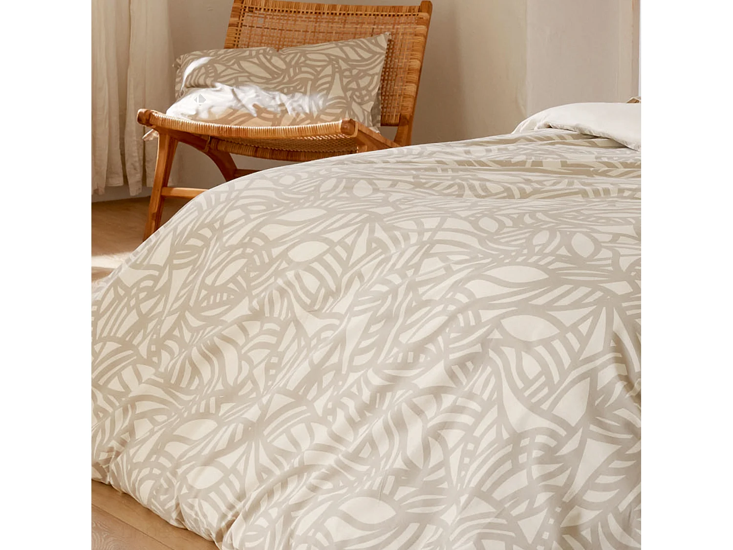 Drap plat 180x290 cm coton lavé SÉRÉNA géométrique Beige écru