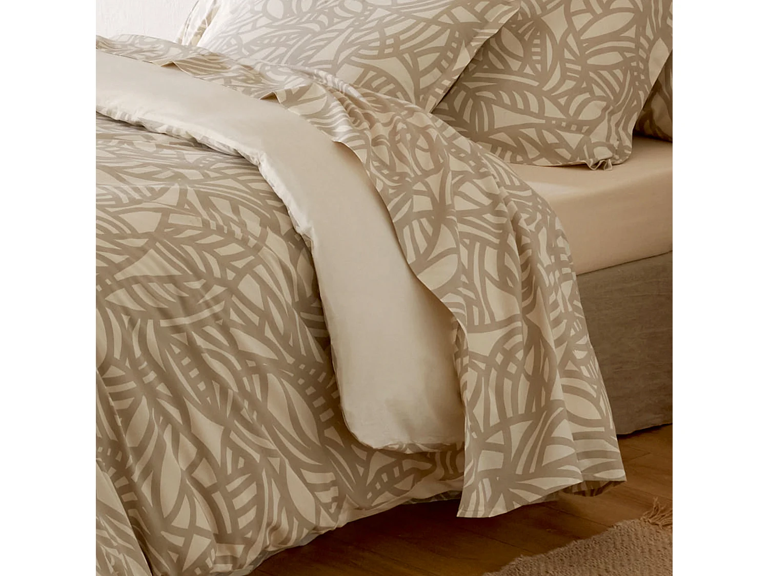 Drap plat 240x310 cm coton lavé SÉRÉNA géométrique Beige écru