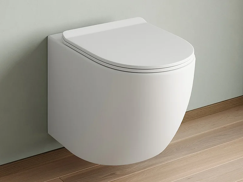 WC suspendu blanc mat en céramique sans bride - JAVOINE