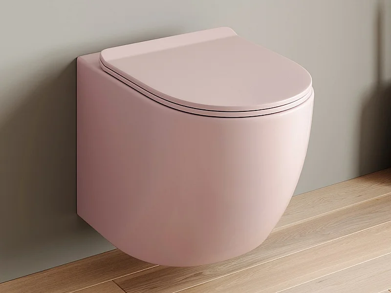 Hangende wc van mat roze keramiek zonder rand - JAVOINE