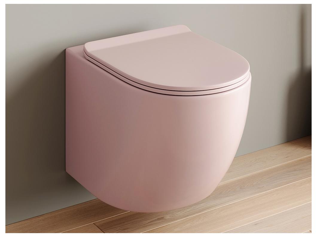 WC suspendu rose mat en céramique sans bride - JAVOINE